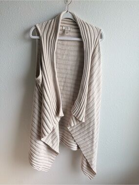 LOFT 100% Cotton Sleeveless Open-Front Ribbed Cardigan Vest M/L